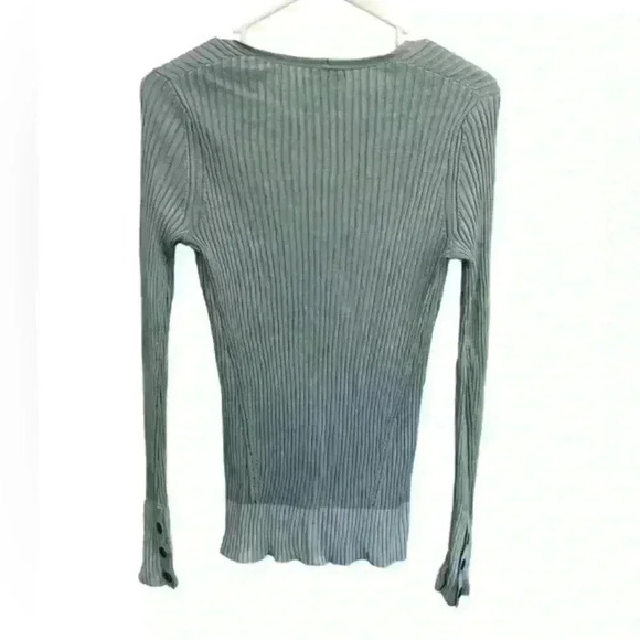 RAG AND BONE Blue Grey Ribbed Alyssa V-neck Button Cuff Sweater Pullover size SP - Picture 6 of 9